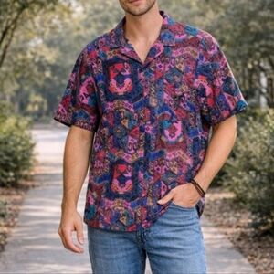 Liz Baker Sport Size 16W Multicolor Vintage Button Up Shirt Made in USA